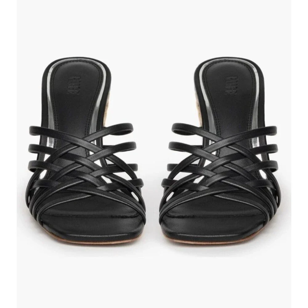 Paige Skyler Espedrille Wedge Sandals Strappy Leather Slip On‎ Size 10 Black New